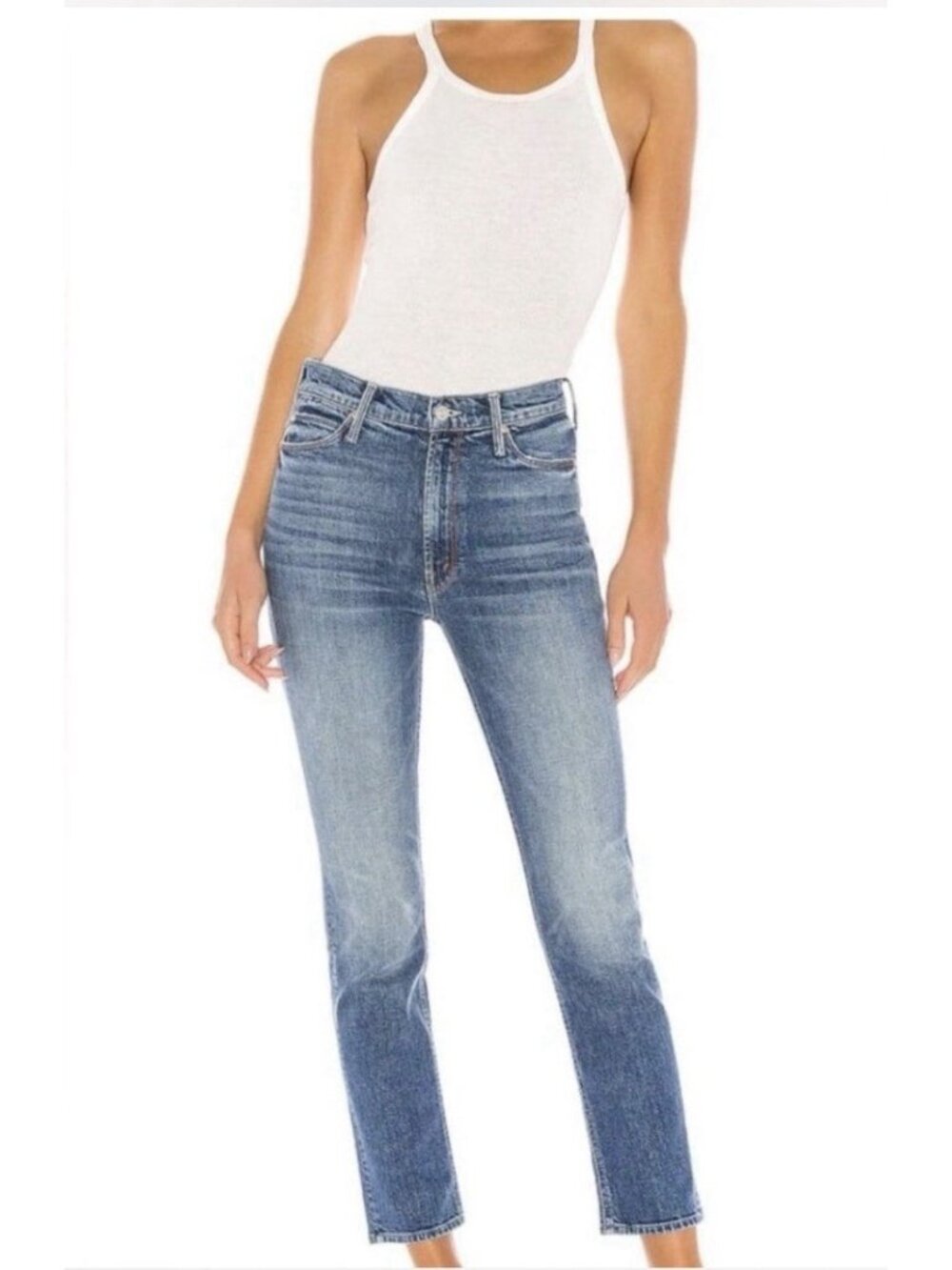 MOTHER The Dazzler Cowboys Don’t Cry High Rise Straight Leg Jeans Blue 27